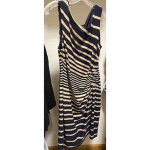 Navy blue and beige striped dress